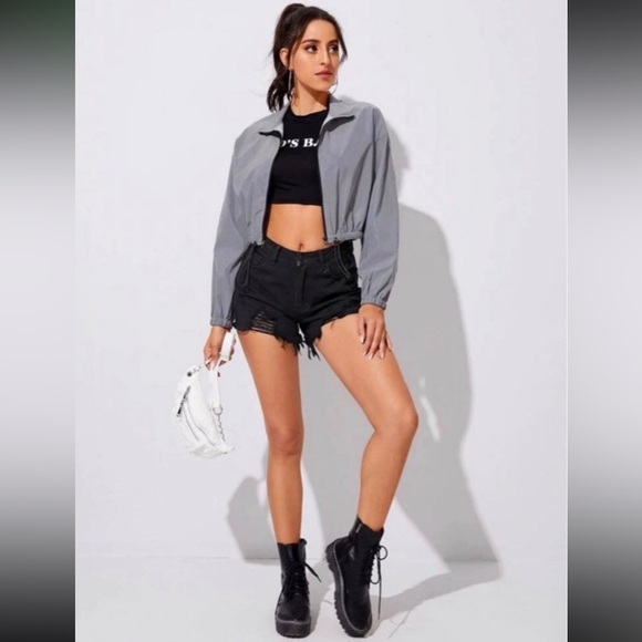 Zip up Drawstring Hem Reflective Jacket Size Large - Picture 9 of 12